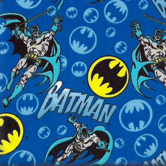 Blue Batman with Logos Flannel fabric by the yard 100%