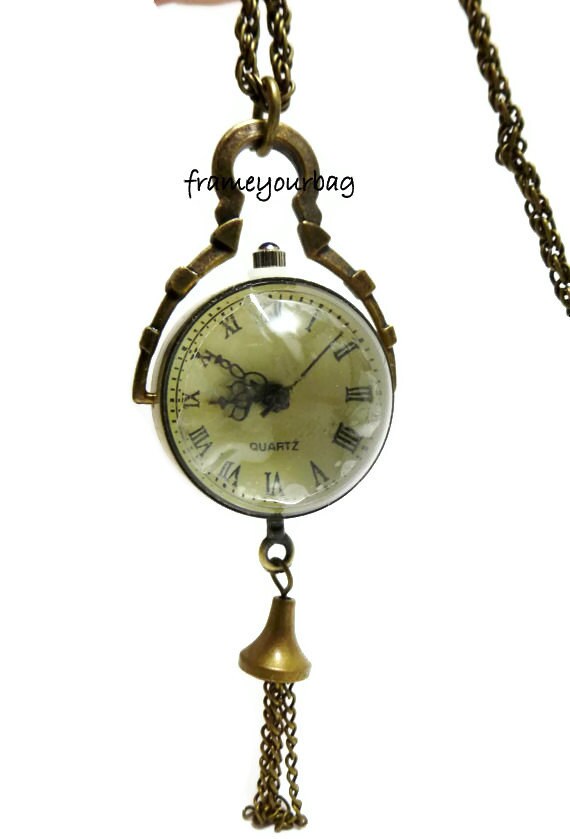 Necklace clock glass antique brass by frameyourbag on Etsy