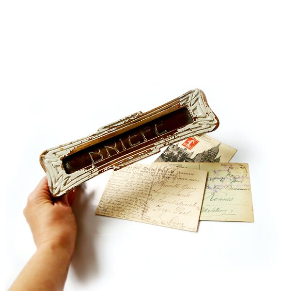 Antique Bronze Letter Mailbox Front Door Slot , Vintage letter box