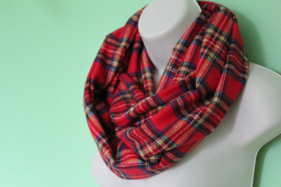 Red Plaid Infinity Scarf Flannel Infinity Scarf Circle Scarf 5562