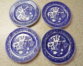 4 Blue Willow Buffalo Pottery/Buffalo China Plates - Backstamp dated 1925