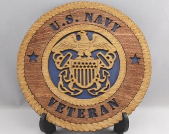 Mini Laser cut and hand finished US Navy Veteran desk plaque. Terrific gift for a USN veteran or retiree!