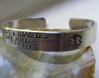 Medical Alert Bracelet Personalized Medical Bracelet Aluminum Cuff Bracelet Hand Stamped Bracelet