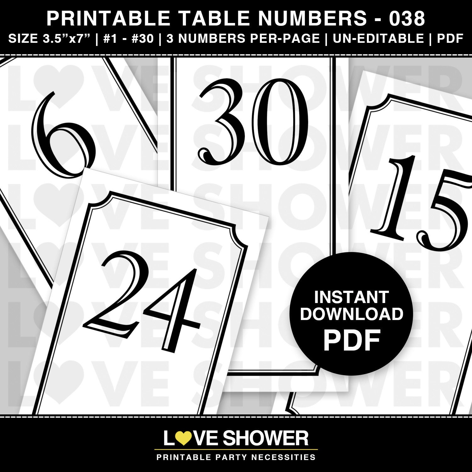 1 30 printable wedding table numbers instant download