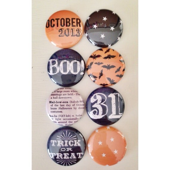 Set of 8 October Halloween Craft Badges Pins