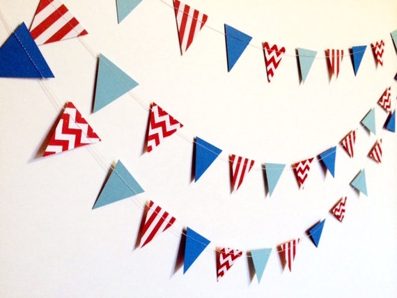 Red White Aqua and Blue Triangle Flag Paper by SimplyScissors