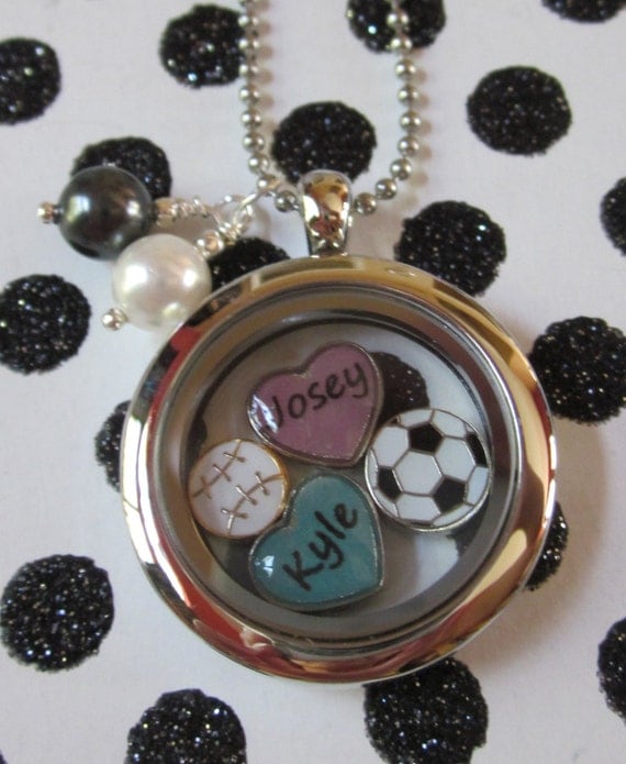 Items similar to Floating charm locketnames with sports charmsDangle