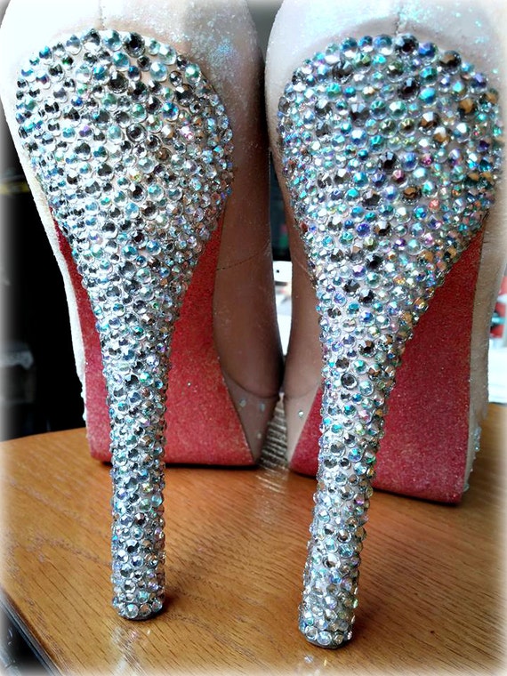 CrystalGlitter Heels Tan Pink Iridescent Party Shoes
