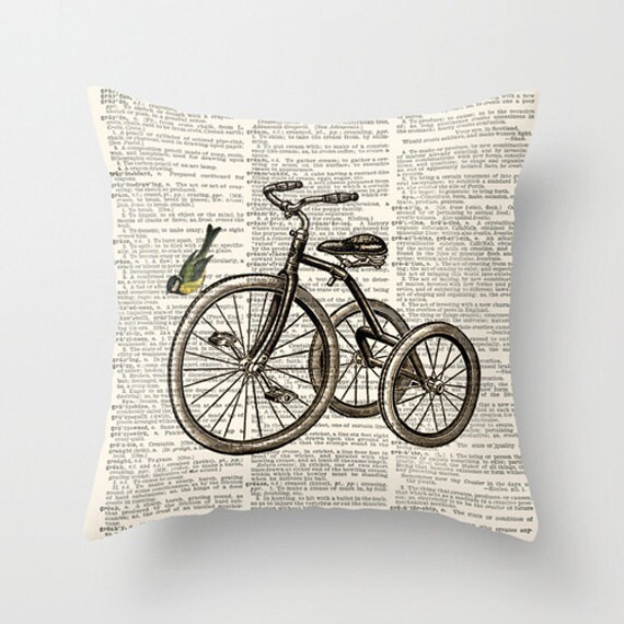 Items similar to Throw Pillow Cover Dictionary Art Print Bird on a
