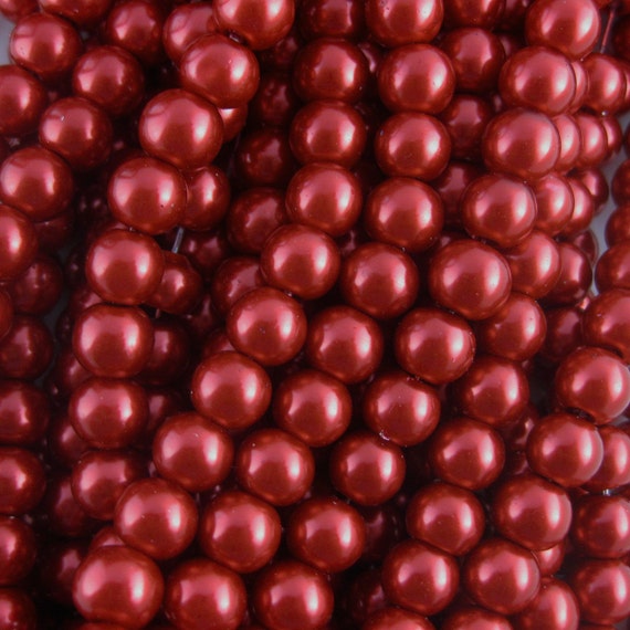 Crimson Red Glass Faux Pearl Strands Select Size: by Craftsprite