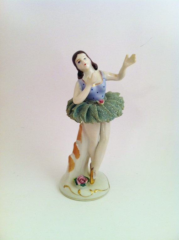 Porcelain Ballerina Figurine Dancer with Mint Green Tulle