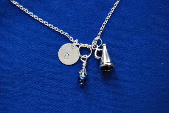 Customized Cheerleading Megaphone Necklace with Hand Stamped
