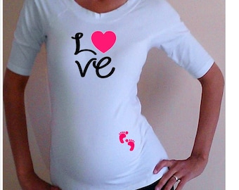 Cute "Love" Maternity Shirt with Footprints- White