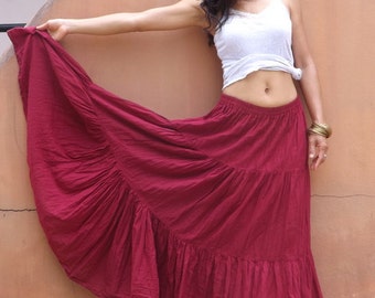 Long Skirt..Long Boho Skirt ....Long Maxi Skirt ..Full Length Skirt...Color Deep Red