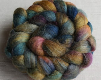 Merino Wool Roving\ Bleached Tussah Silk - Hand Painted Felting or Spinning Fiber
