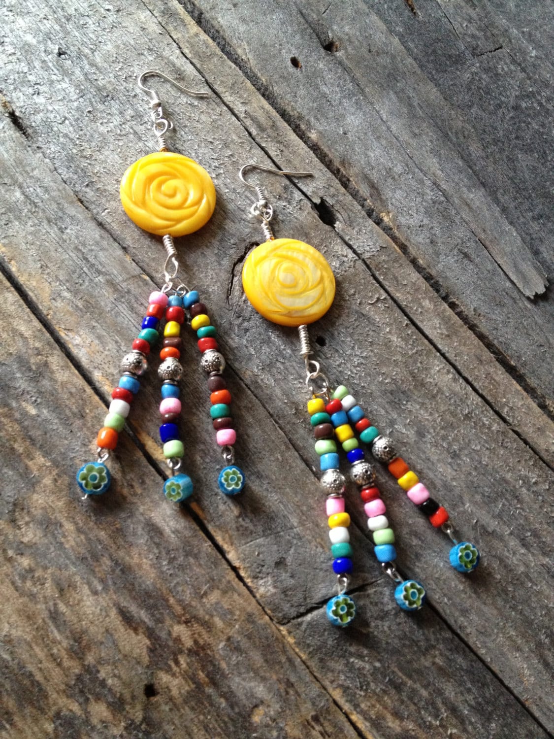 CLEARANCE Yellow Earrings Hippie Jewelry by TheHippieBohemian