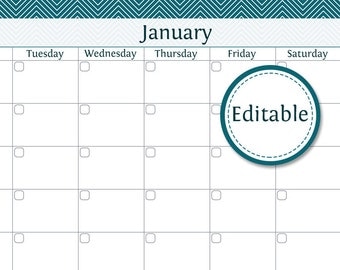 12 Month Calendar - Editable - Printable PDF - Instant Download