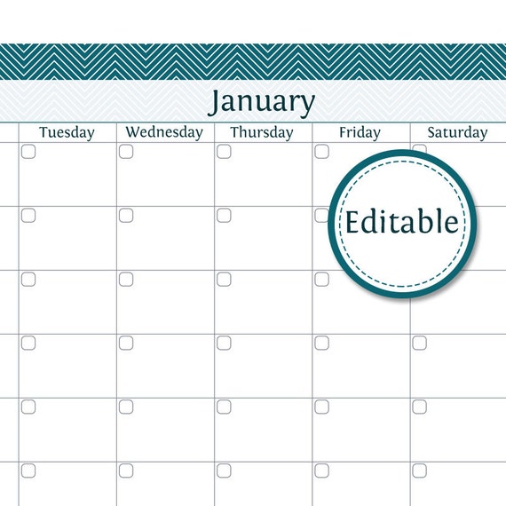 12 month calendar fillable printable pdf instant