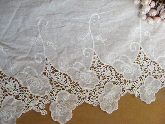 white cotton lace fabric embroidered lace cloth vintage by LaceFun