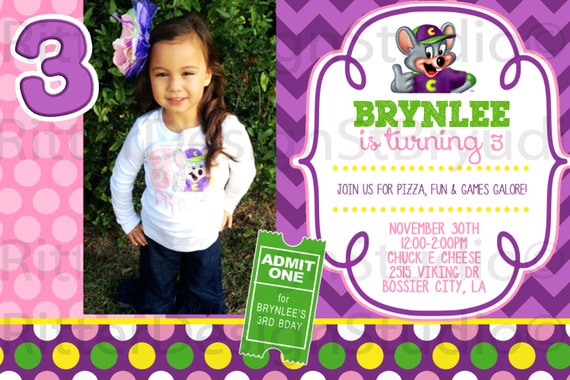 Chuck e Cheese Birthday Invitation by RitterDesignStudio ...