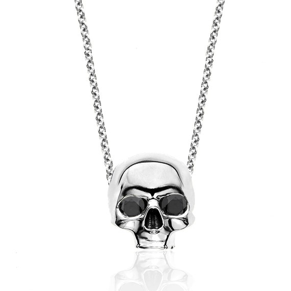 White Gold  Black Diamond Skull Pendant