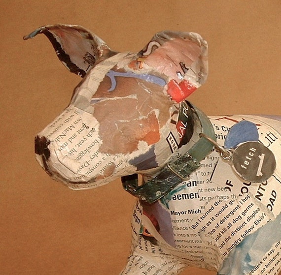 unique-whimsical-paper-mache-dog-sculpture-with-collar