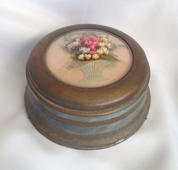 Vintage Victorian Music Box Powder Puff Holder
