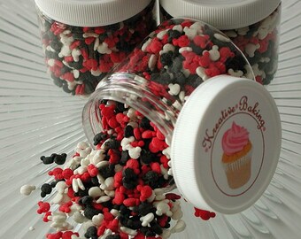 Mickey Mouse Sprinkles-Red, Black and White Mickey Mouse shaped sprinkles