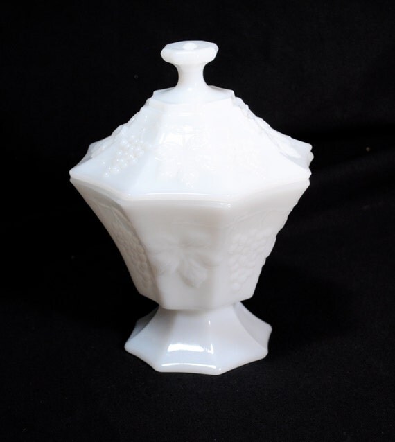 Vintage Milk Glass Candy Dish with Lid