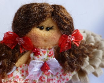 Felt doll brooch, Matilda red flowers , Felt doll, Fabric Brooch, Art Brooch, Wearable Art Jewelry, Felt brooch, Doll Brooch,
