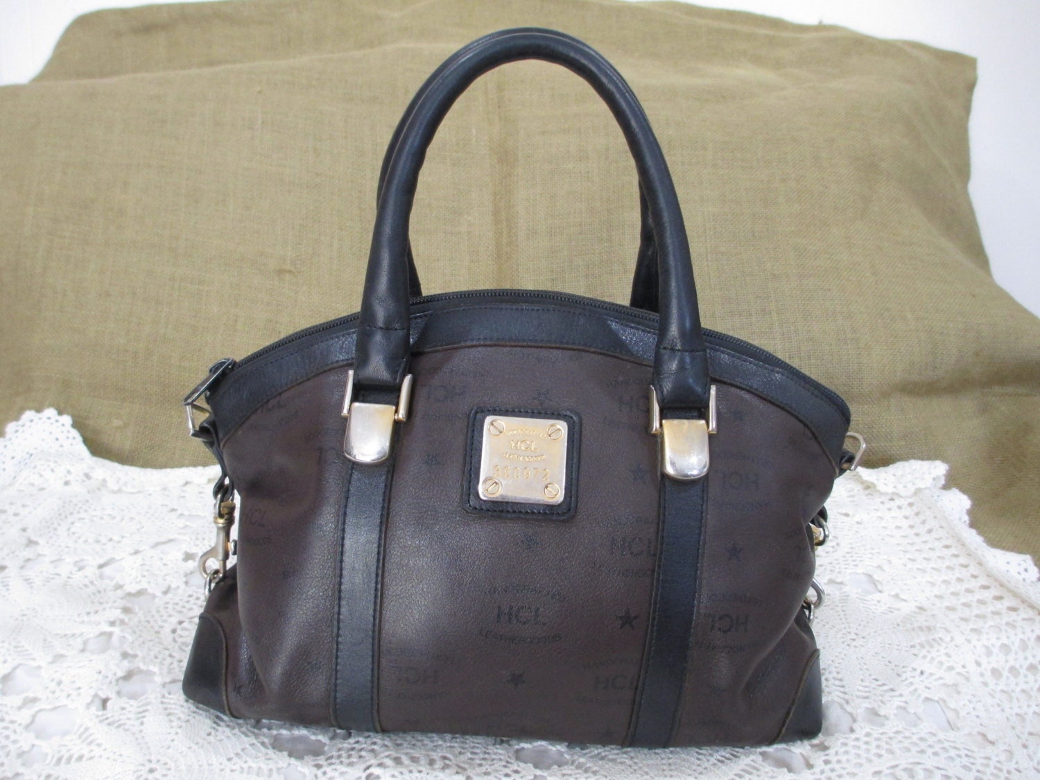 Genuine HCL brown leather signature logo satchel doctor bag