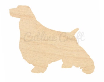 English Springer Spaniel Dog Cutout Style 863 Shapes Crafts, Gift Tags Ornaments Laser Cut Birch Wood Various Sizes