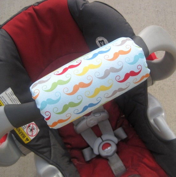 Car Seat ARM PAD Handle Cushion Cute Mustaches on Light by SewABC