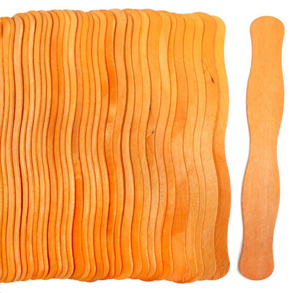 100 Orange Colored Wavy Jumbo Wood Craft Sticks by CraftySticks