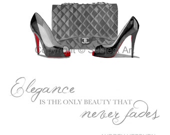 Chanel Red Bag Christian Louboutin Black Shoes Art by SubjectArt