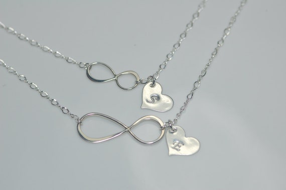 Mother Daughter Infinity necklace set Initial tag Love