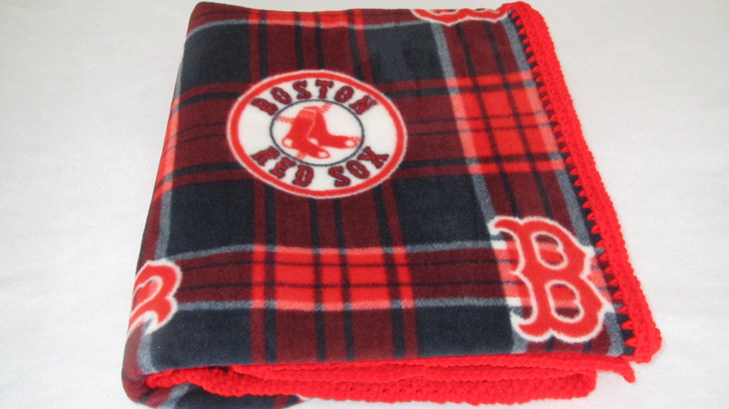 Boston Red Sox Fleece Blanket with Crocheted by SunshineDelivered
