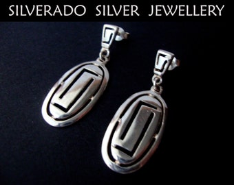 Greek Earrings, Meander Earrings, Greek Oval Earrings, Dangle Earrings, Greek Silver Earrings, Greek Jewelry, Grecian Earrings, Silver 925