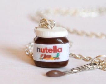 Nutella necklace, kawaii chocolate jewelry ,Polymer clay miniature food jewelry, cute necklace, kawaii chocolate necklace, Nutella lovers