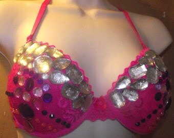 Two Piece Satin and Rhinestone Bra and Thong Set - Large - Green main image 1