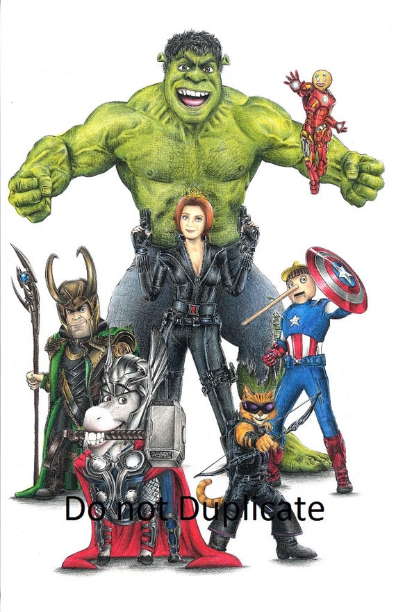 The Shrek Avengers 11 x 17 Colored Pencil Print