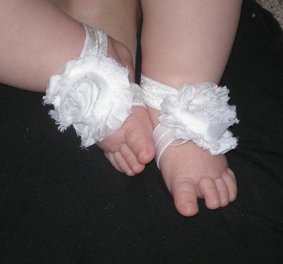 ... Sandals, White Flower, Toddler Sandals, Newborn Sandals, Barefoot Baby