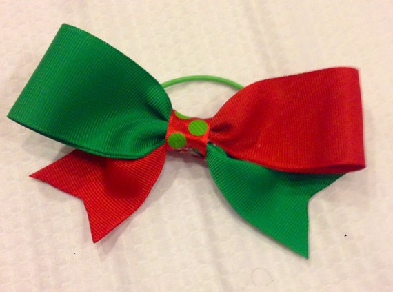 Polka Dot Christmas Bow, Green and Red Hair Bow, Christmas pony-o Il_570xn