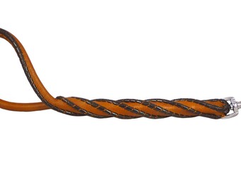 Heavy Duty Genuine Rolled Leather Short Dog Leash Traffic Lead 17" Long Brown/Black for Xlarge Breeds