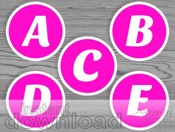 hot pink alphabet circle white letters printable 3 inch