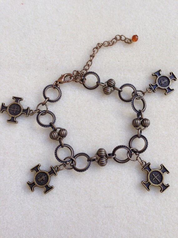 Spiritual Theme Antique Gold Bracelet With Cross Charms