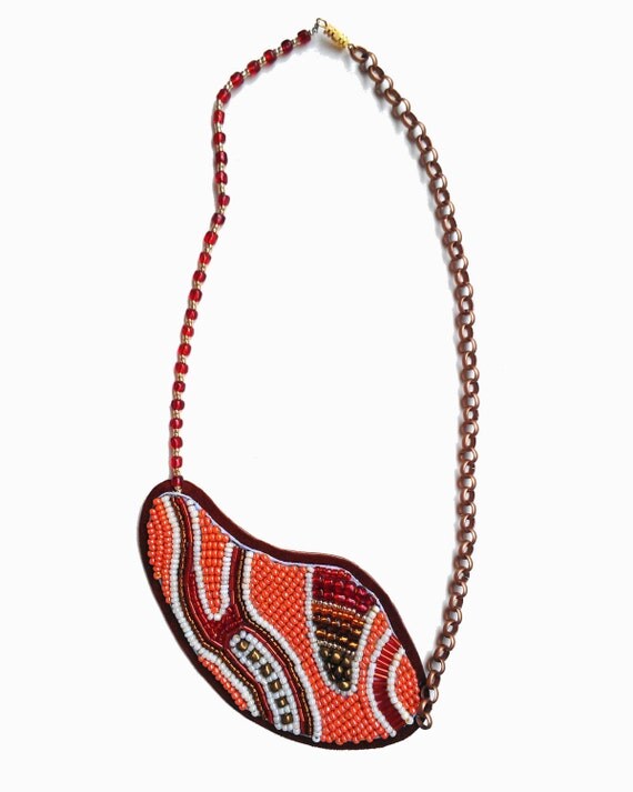Items similar to Bead Embroidery Jewelry - Asymmetrical Necklace with ...