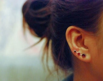 January Birthstone Garnet Ear Climbers Sterling Silver
