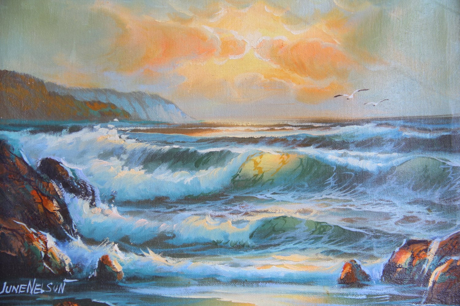 SALE Vintage Seascape ocean painting 12x16 Signed June