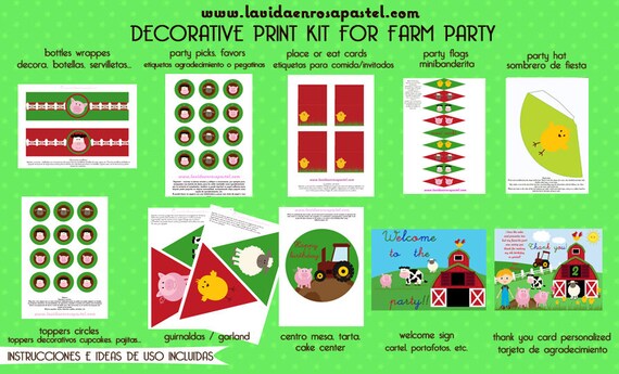 Farm Party Kit Printable Decorations | Farm, Animals, Country, Farm Theme | PDF Party Kit Il_570xn